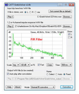 Figure 9: GratisVolver convolves room impulse responses (FIR filters) with anechoic program material.